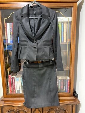 BCX Charcoal Pinstripe Two-Piece Skirt Suit